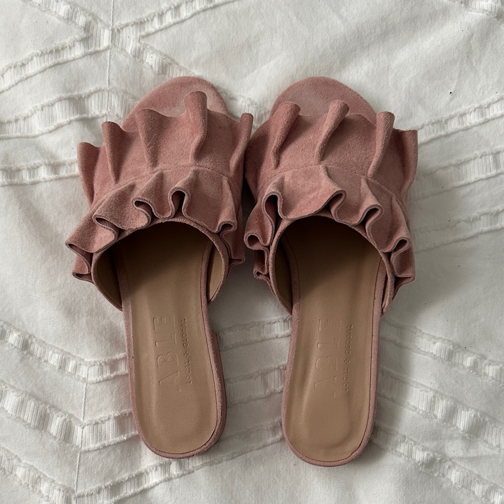 Able Women's Ruffle Mules - Dusty Pink Suede